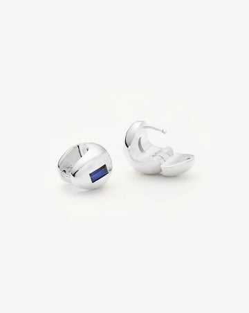 Molten Gemstone Dome Small Hoop Earrings | Silver Plated/Lab Grown Blue Sapphire Earrings Missoma 