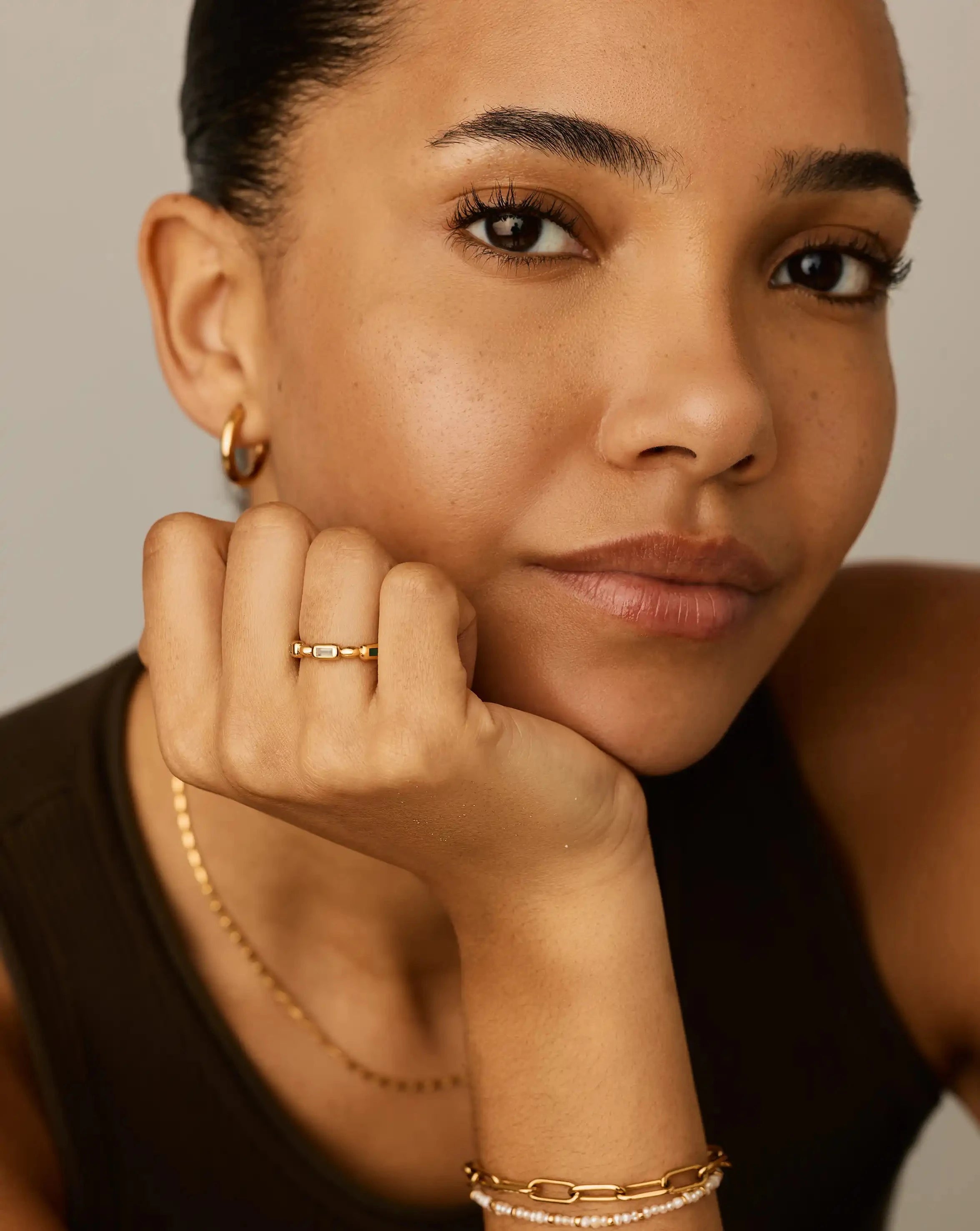 Molten Gemstone Stacking Ring | 18k Gold Plated/Blue & Green Onyx Rings Missoma 