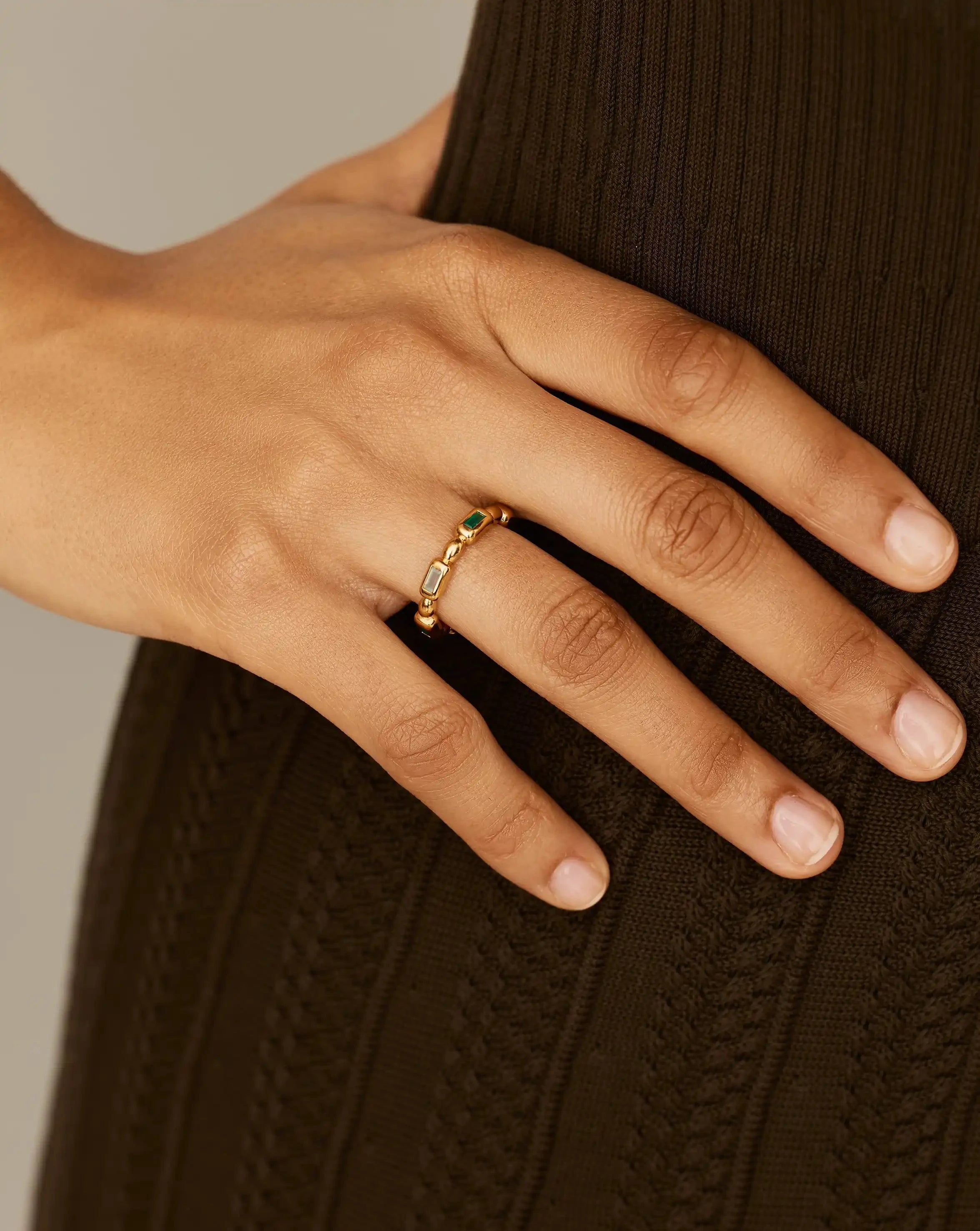 Molten Gemstone Stacking Ring | 18k Gold Plated/Blue & Green Onyx Rings Missoma 