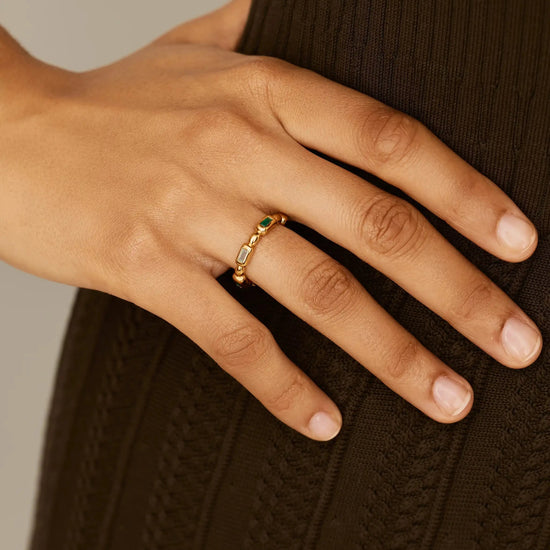 Molten Gemstone Stacking Ring | 18k Gold Plated/Blue & Green Onyx Rings Missoma 