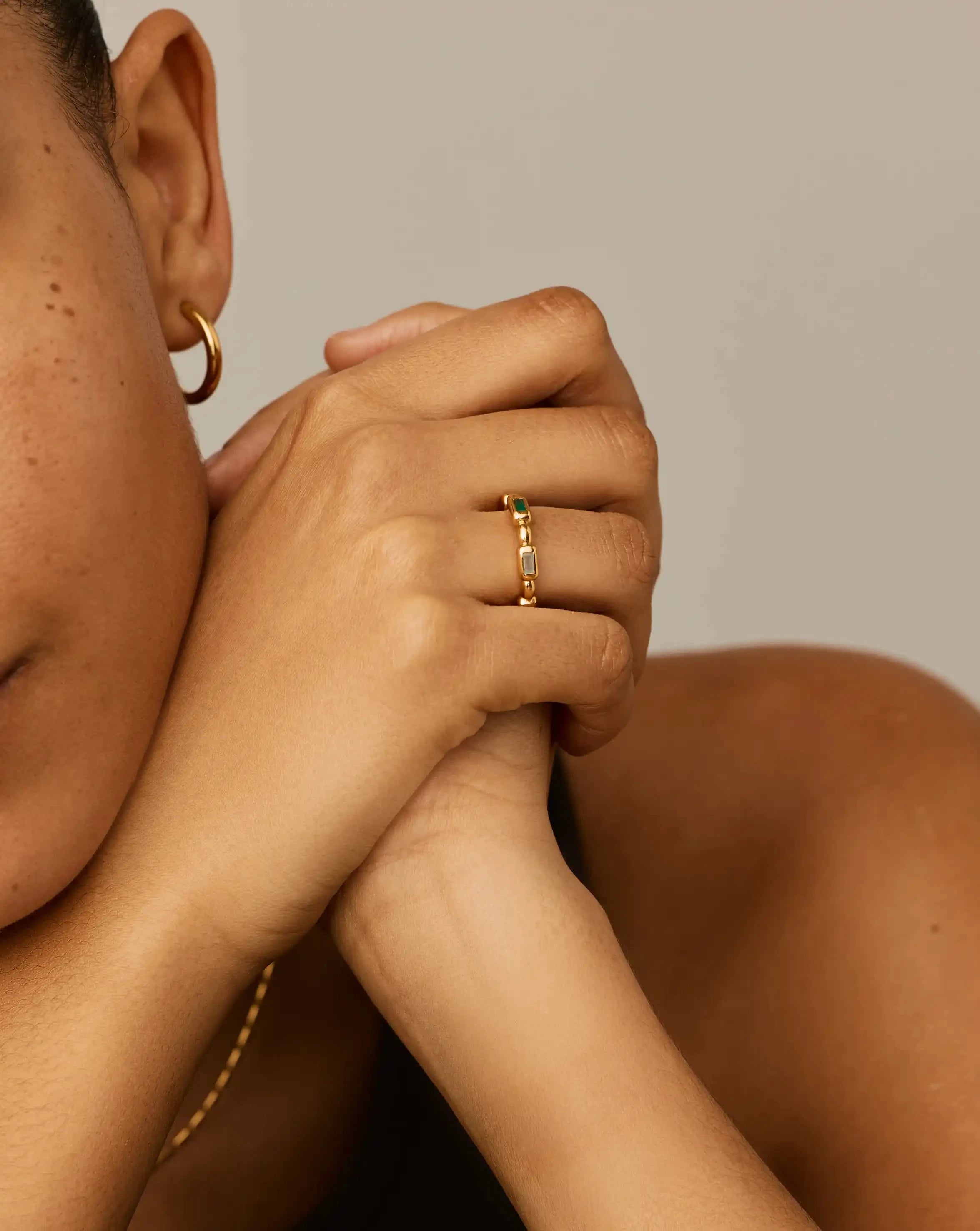 Molten Gemstone Stacking Ring | 18k Gold Plated/Blue & Green Onyx Rings Missoma 