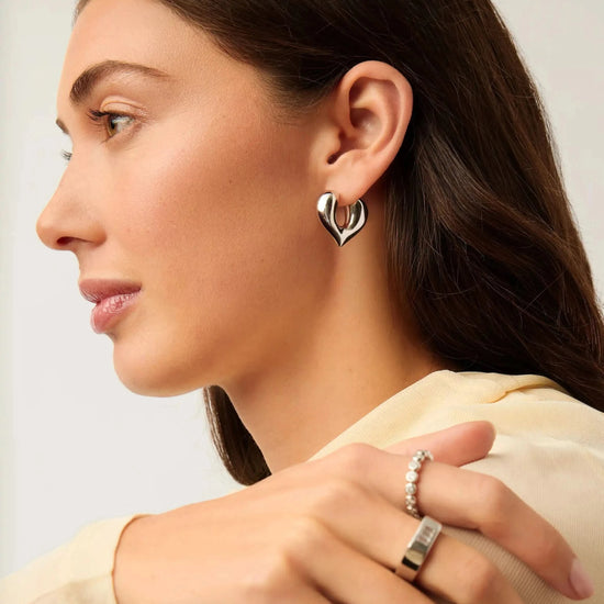 Molten Heart Medium Hoop Earrings | Silver Plated Earrings Missoma 