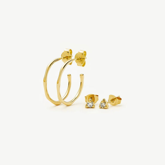 Molten Hoop & Prism Stud Earrings Set | 18k Gold Vermeil/Cubic Zirconia Earrings Missoma 