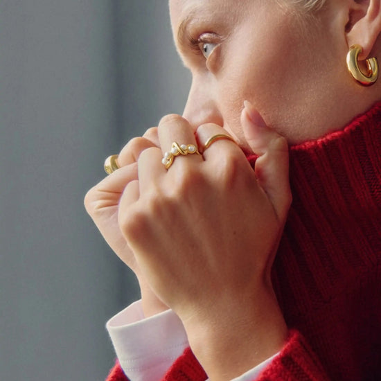Molten Pearl Twisted Stacking Ring | 18k Gold Vermeil/Pearl Rings Missoma 