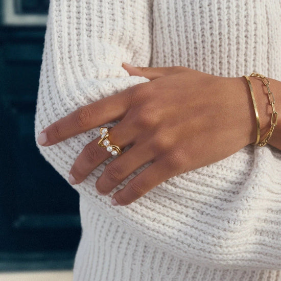Molten Pearl Twisted Stacking Ring | 18k Gold Vermeil/Pearl Rings Missoma 