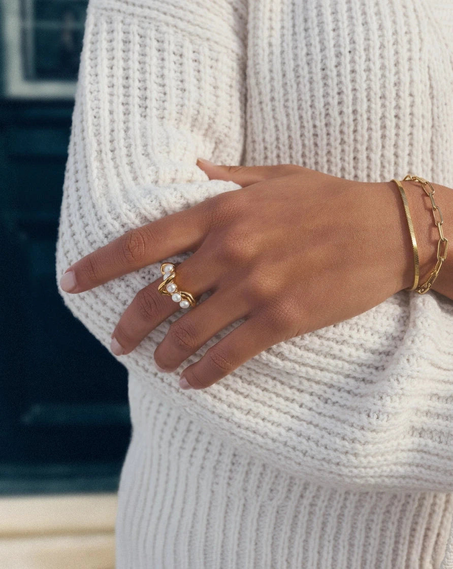 Molten Pearl Twisted Stacking Ring | 18k Gold Vermeil/Pearl Rings Missoma 