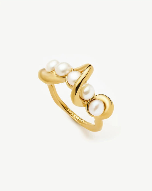 Molten Pearl Twisted Stacking Ring | 18k Gold Vermeil/Pearl Rings Missoma 