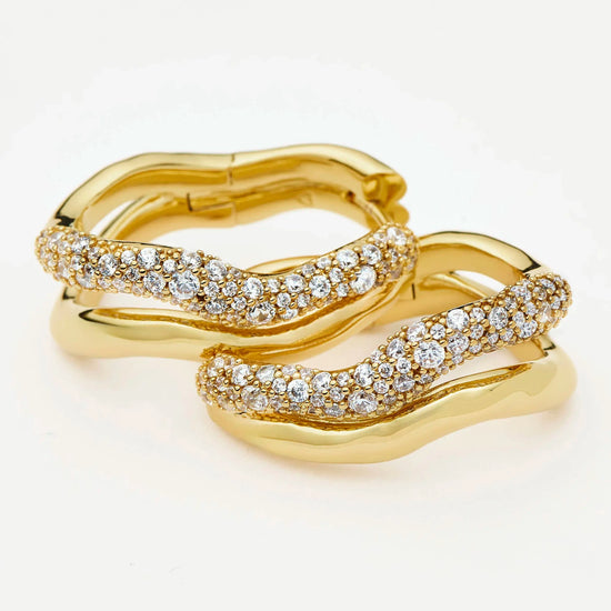 Molten Snow Double Medium Hoop Earrings | 18k Gold Plated/Cubic Zirconia Earrings Missoma 