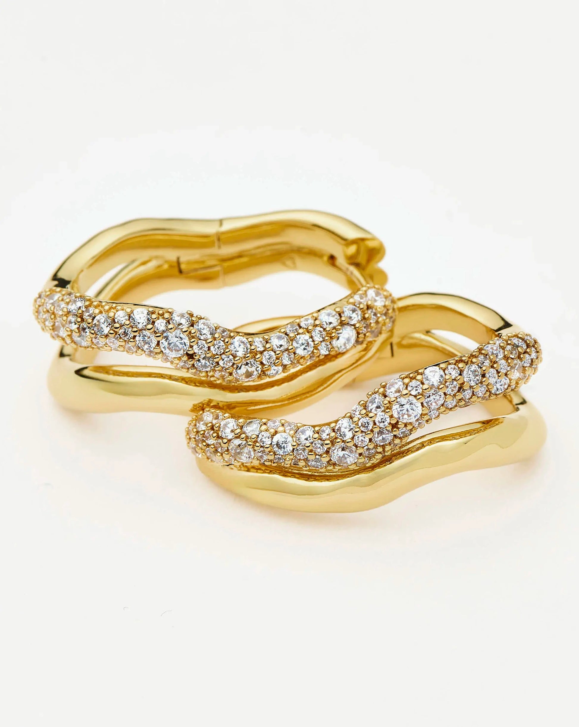 Molten Snow Double Medium Hoop Earrings | 18k Gold Plated/Cubic Zirconia Earrings Missoma 