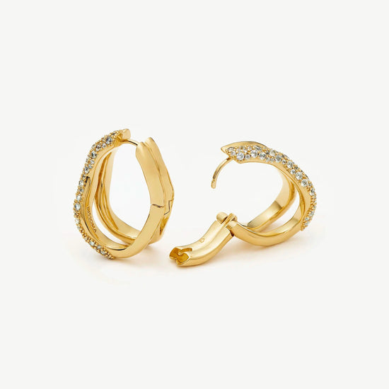 Molten Snow Double Medium Hoop Earrings | 18k Gold Plated/Cubic Zirconia Earrings Missoma 
