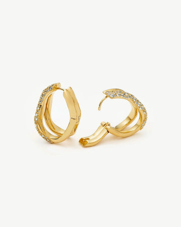 Molten Snow Double Medium Hoop Earrings | 18k Gold Plated/Cubic Zirconia Earrings Missoma 