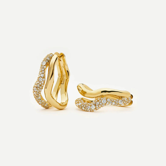 Molten Snow Double Medium Hoop Earrings | 18k Gold Plated/Cubic Zirconia Earrings Missoma 