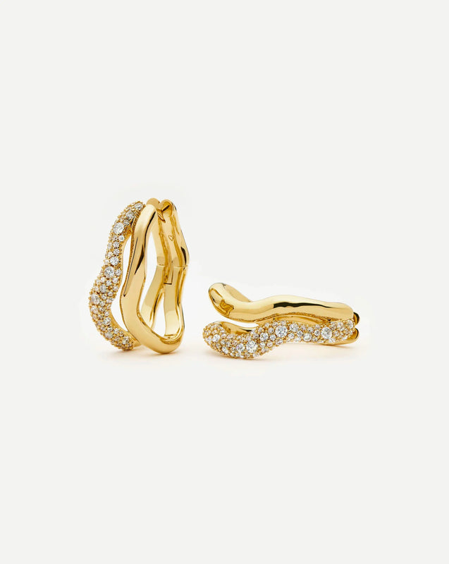 Molten Snow Double Medium Hoop Earrings | 18k Gold Plated/Cubic Zirconia