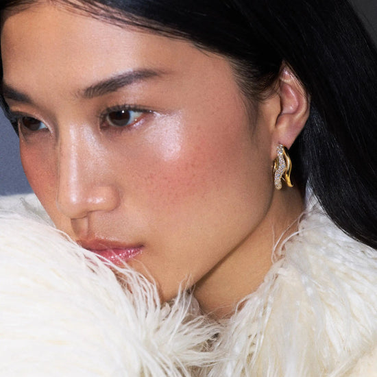 Molten Snow Double Medium Hoop Earrings | 18k Gold Plated/Cubic Zirconia Earrings Missoma 