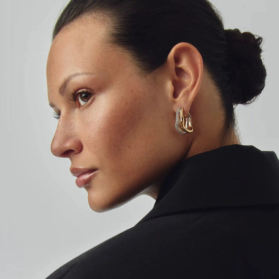 Molten Snow Double Medium Hoop Earrings | 18k Gold Plated/Cubic Zirconia Earrings Missoma 