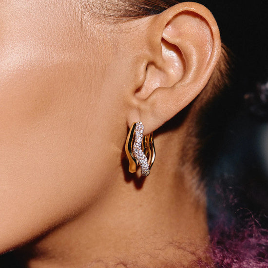 Molten Snow Double Medium Hoop Earrings | 18k Gold Plated/Cubic Zirconia Earrings Missoma 