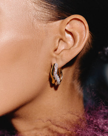 Molten Snow Double Medium Hoop Earrings | 18k Gold Plated/Cubic Zirconia Earrings Missoma 