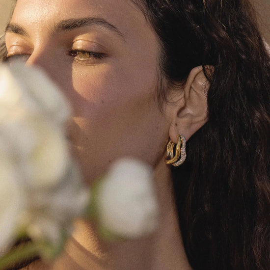 Molten Snow Double Medium Hoop Earrings | 18k Gold Plated/Cubic Zirconia Earrings Missoma 