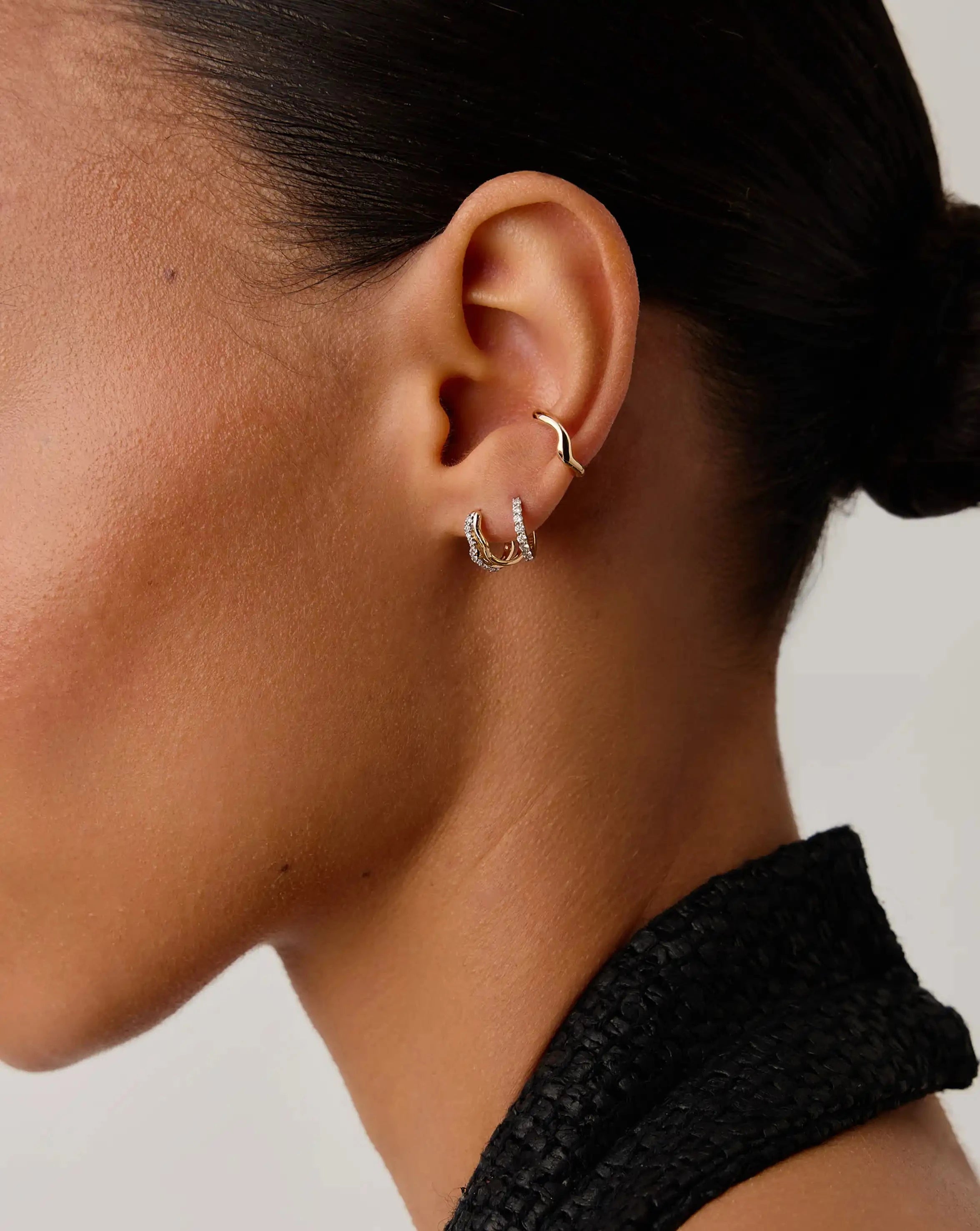 Molten Snow Fine Diamond Double Mini Hoop Earrings | 14k Solid Gold/Diamond Earrings Missoma 