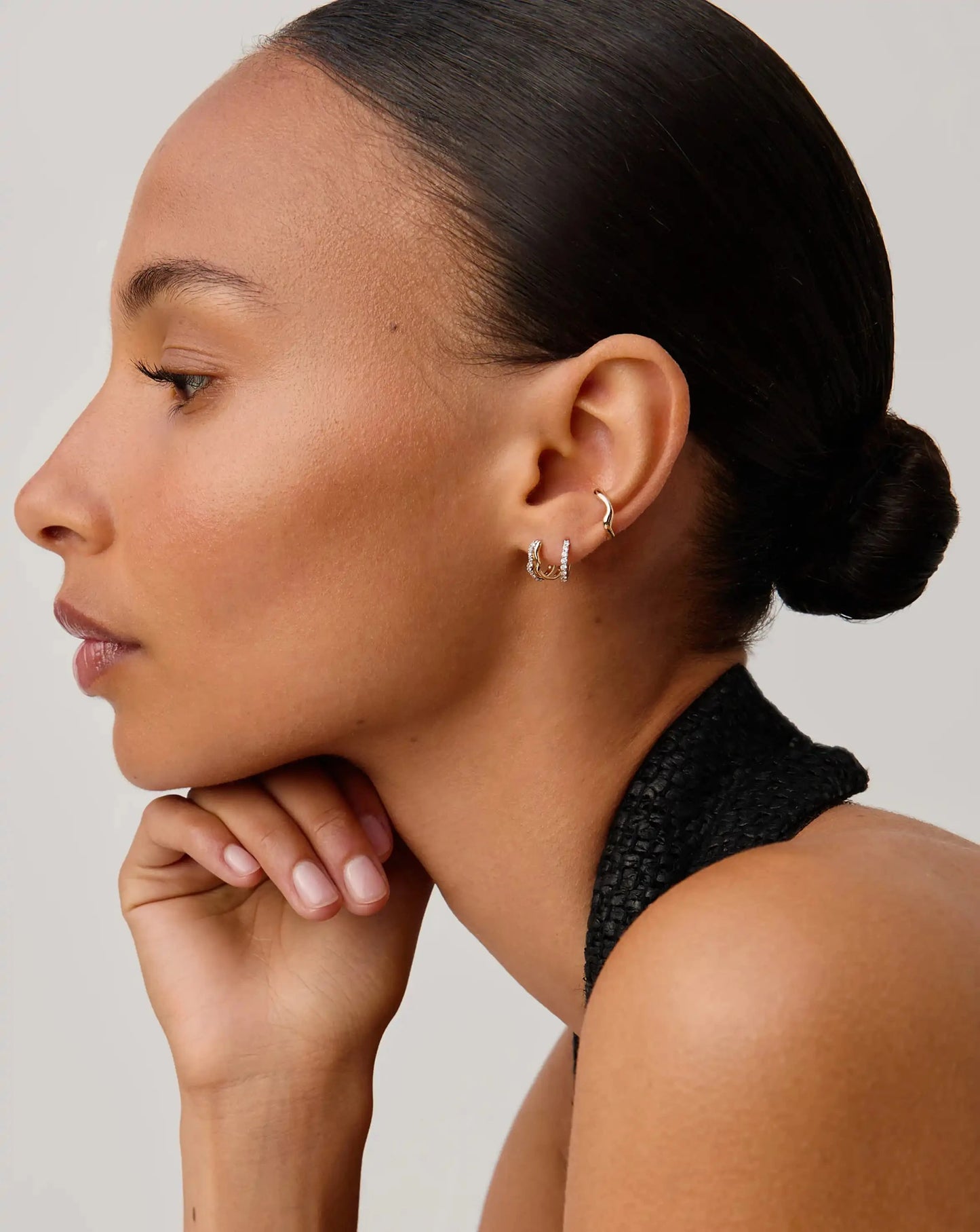 Molten Snow Fine Diamond Double Mini Hoop Earrings | 14k Solid Gold/Diamond Earrings Missoma 