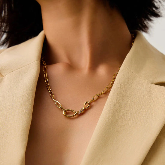 Molten Snow Paperclip Chain Necklace | 18k Gold Plated/Cubic Zirconia Necklaces Missoma 