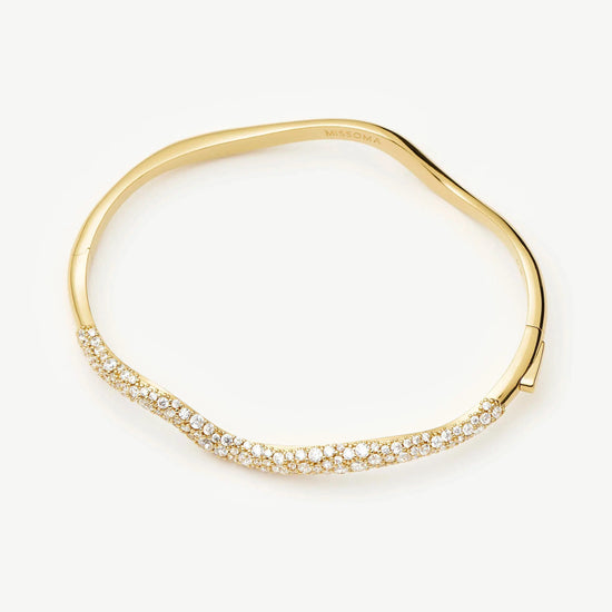 Molten Snow Ripple Hinged Bangle | 18k Gold Plated/Cubic Zirconia Bracelets Missoma 