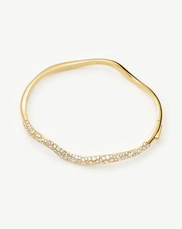 Molten Snow Ripple Hinged Bangle | 18k Gold Plated/Cubic Zirconia Bracelets Missoma 