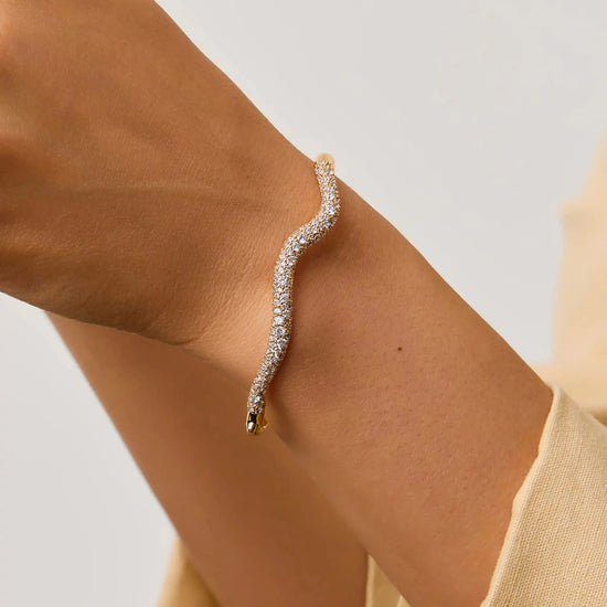 Molten Snow Ripple Hinged Bangle | 18k Gold Plated/Cubic Zirconia Bracelets Missoma 