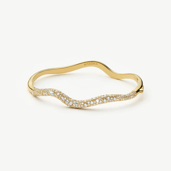 Molten Snow Ripple Hinged Bangle | 18k Gold Plated/Cubic Zirconia Bracelets Missoma 