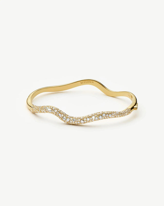 Molten Snow Ripple Hinged Bangle | 18k Gold Plated/Cubic Zirconia