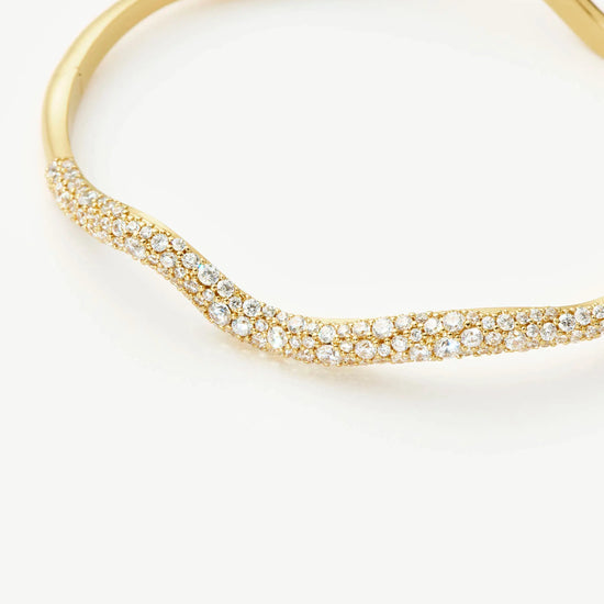 Molten Snow Ripple Hinged Bangle | 18k Gold Plated/Cubic Zirconia Bracelets Missoma 