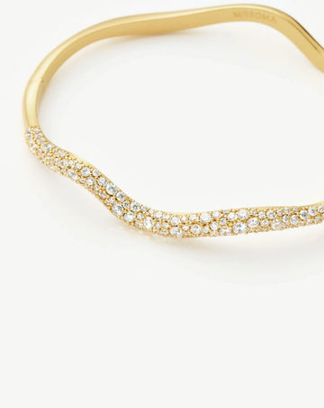 Molten Snow Ripple Hinged Bangle | 18k Gold Plated/Cubic Zirconia Bracelets Missoma 