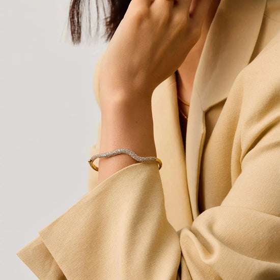 Molten Snow Ripple Hinged Bangle | 18k Gold Plated/Cubic Zirconia Bracelets Missoma 