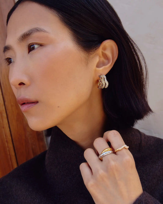 Molten Snow Triple Pavé Small Hoop Earrings | 18k Gold Plated/Cubic Zirconia Earrings Missoma 