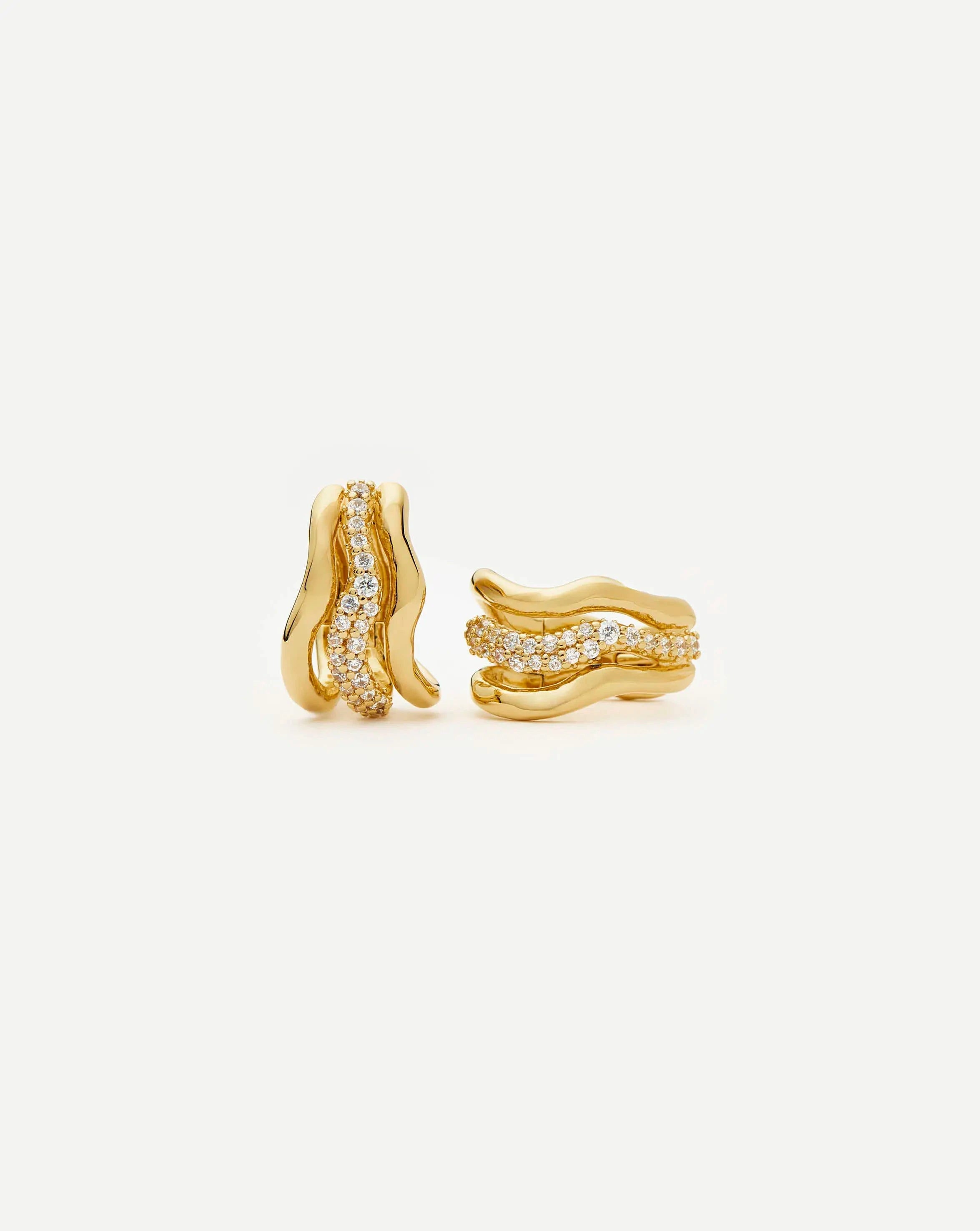 Molten Snow Triple Small Hoop Earrings | 18k Gold Plated/Cubic Zirconia Earrings Missoma 