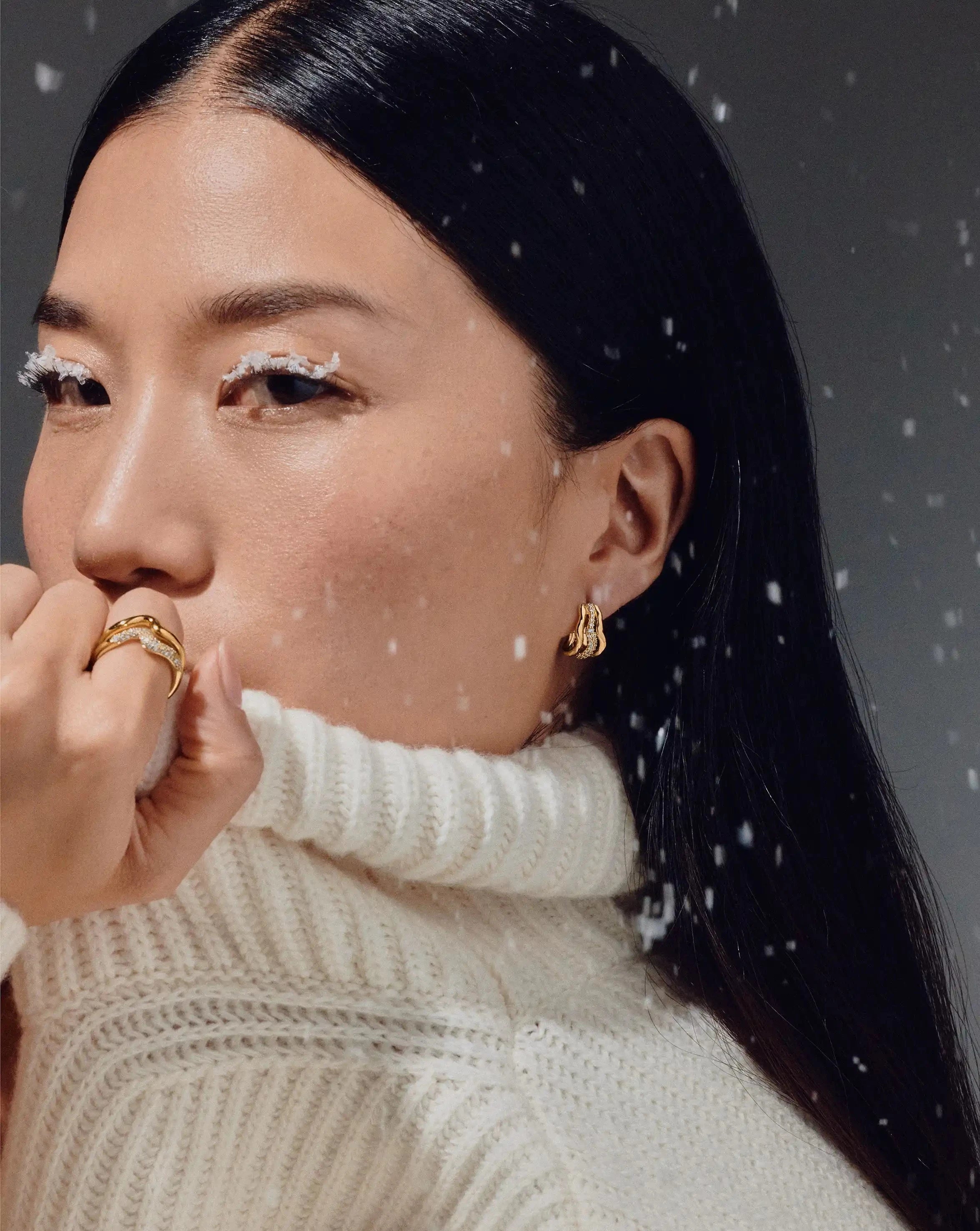 Molten Snow Triple Small Hoop Earrings | 18k Gold Plated/Cubic Zirconia Earrings Missoma 