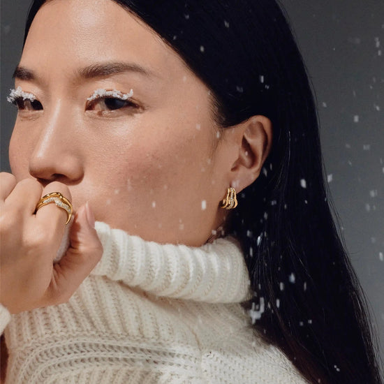 Molten Snow Triple Small Hoop Earrings | 18k Gold Plated/Cubic Zirconia Earrings Missoma 