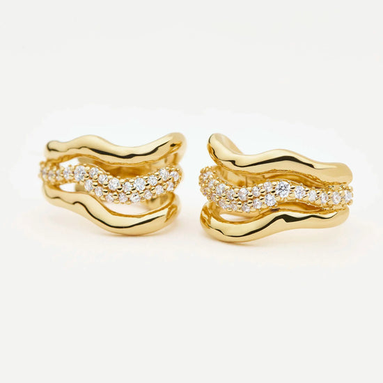 Molten Snow Triple Small Hoop Earrings | 18k Gold Plated/Cubic Zirconia Earrings Missoma 