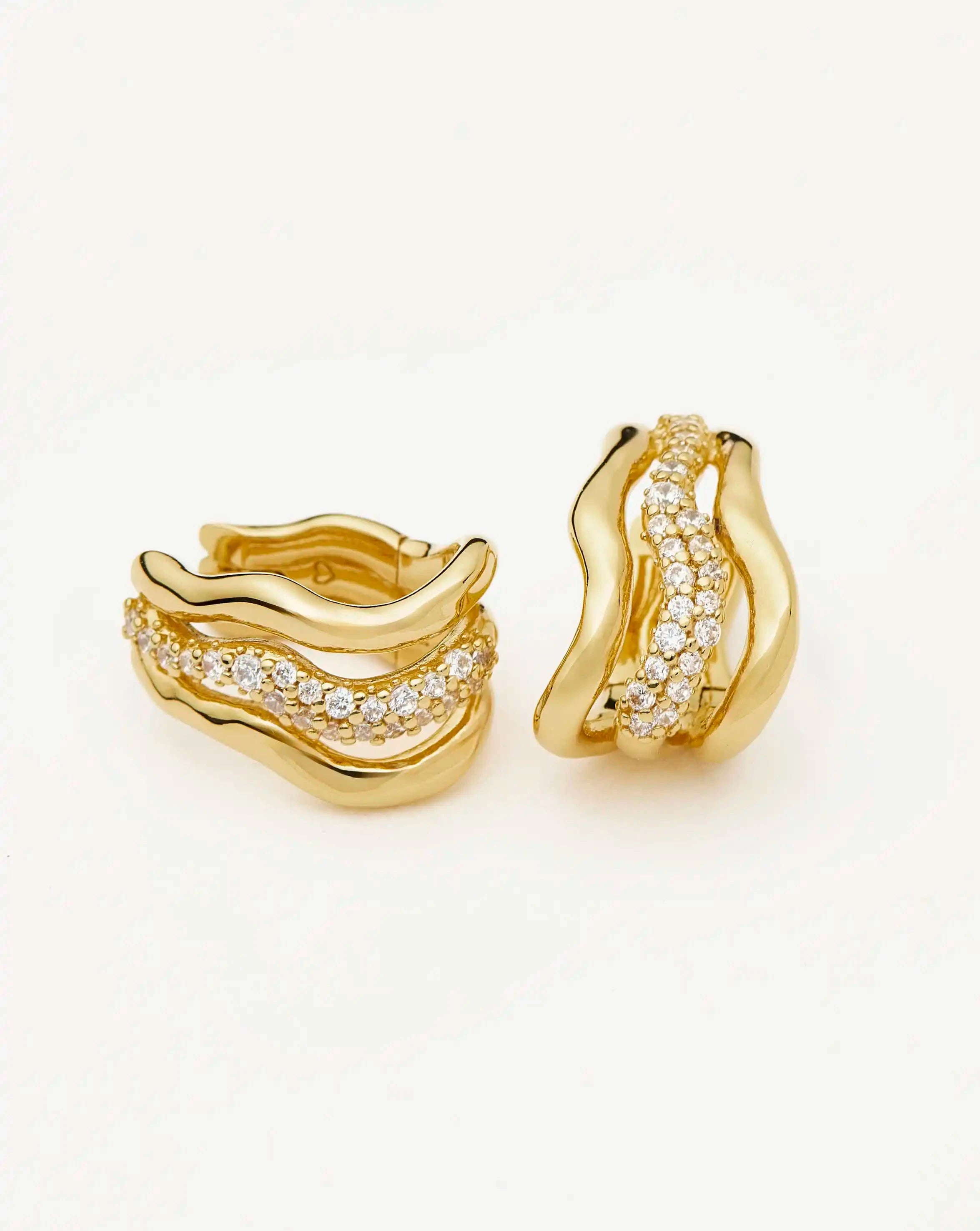 Molten Snow Triple Small Hoop Earrings | 18k Gold Plated/Cubic Zirconia Earrings Missoma 