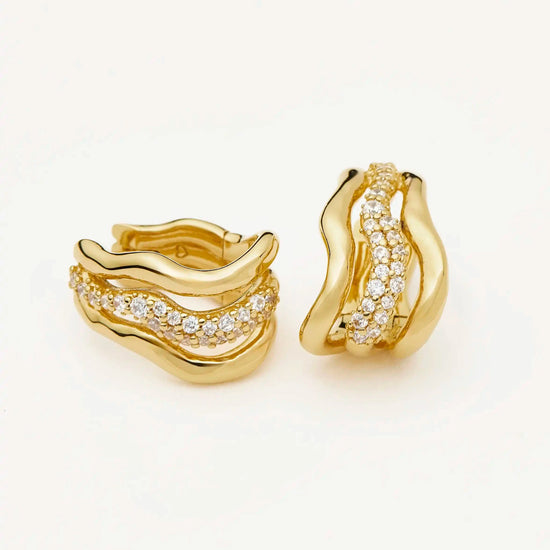 Molten Snow Triple Small Hoop Earrings | 18k Gold Plated/Cubic Zirconia Earrings Missoma 