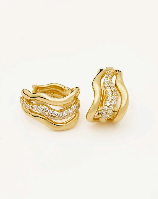 Molten Snow Triple Small Hoop Earrings | 18k Gold Plated/Cubic Zirconia Earrings Missoma 