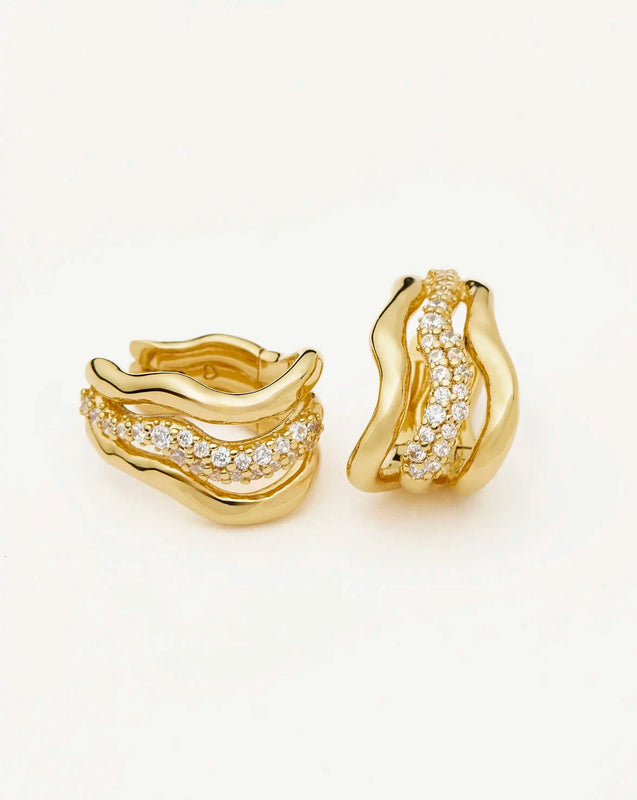 Molten Snow Triple Small Hoop Earrings | 18k Gold Plated/Cubic Zirconia
