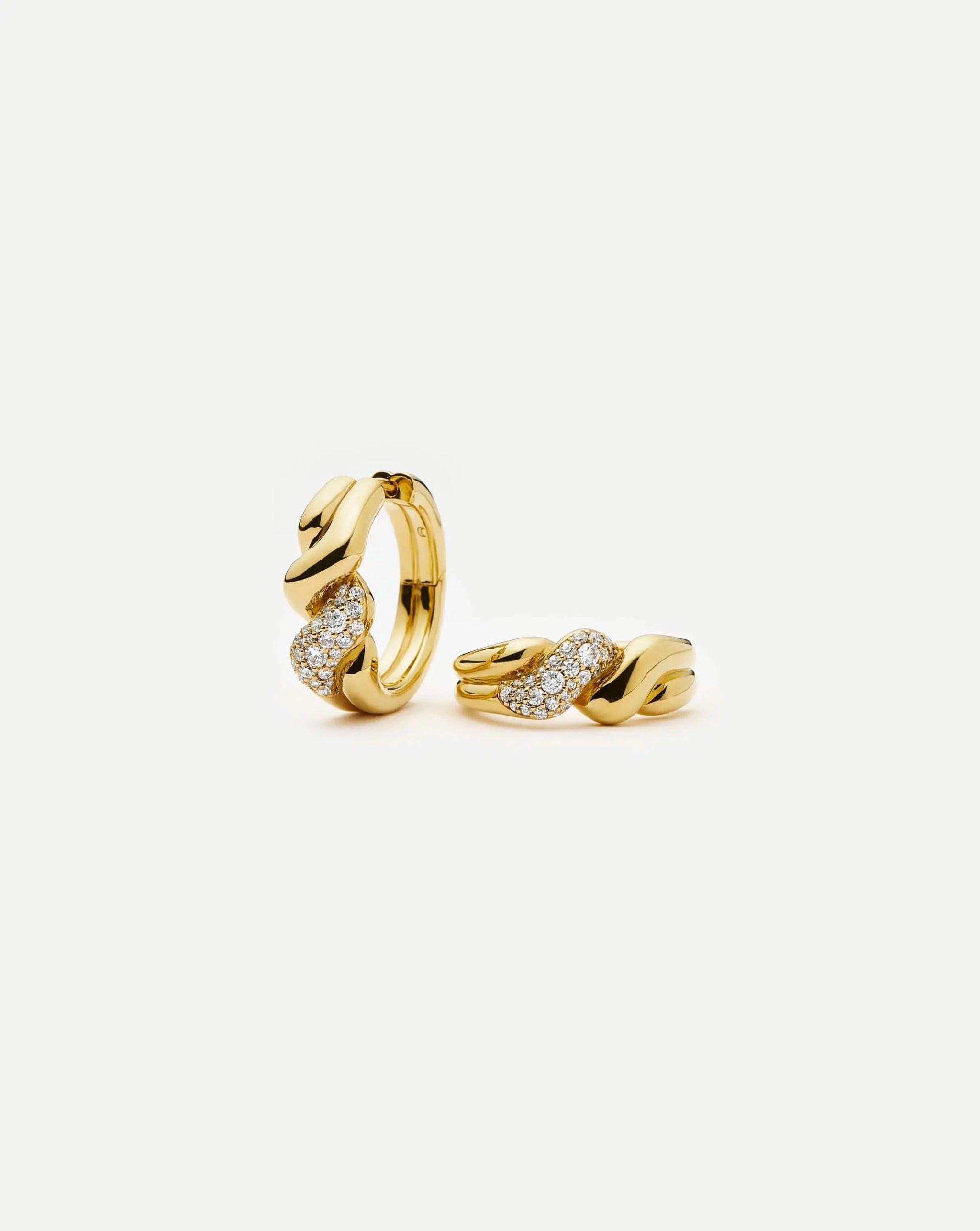 Molten Snow Twisted Small Hoop Earrings | 18k Gold Plated/Cubic Zirconia Earrings Missoma 