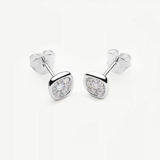 Molten Soft Square Pavé Stud Earrings | Silver Plated/Cubic Zirconia Earrings Missoma 