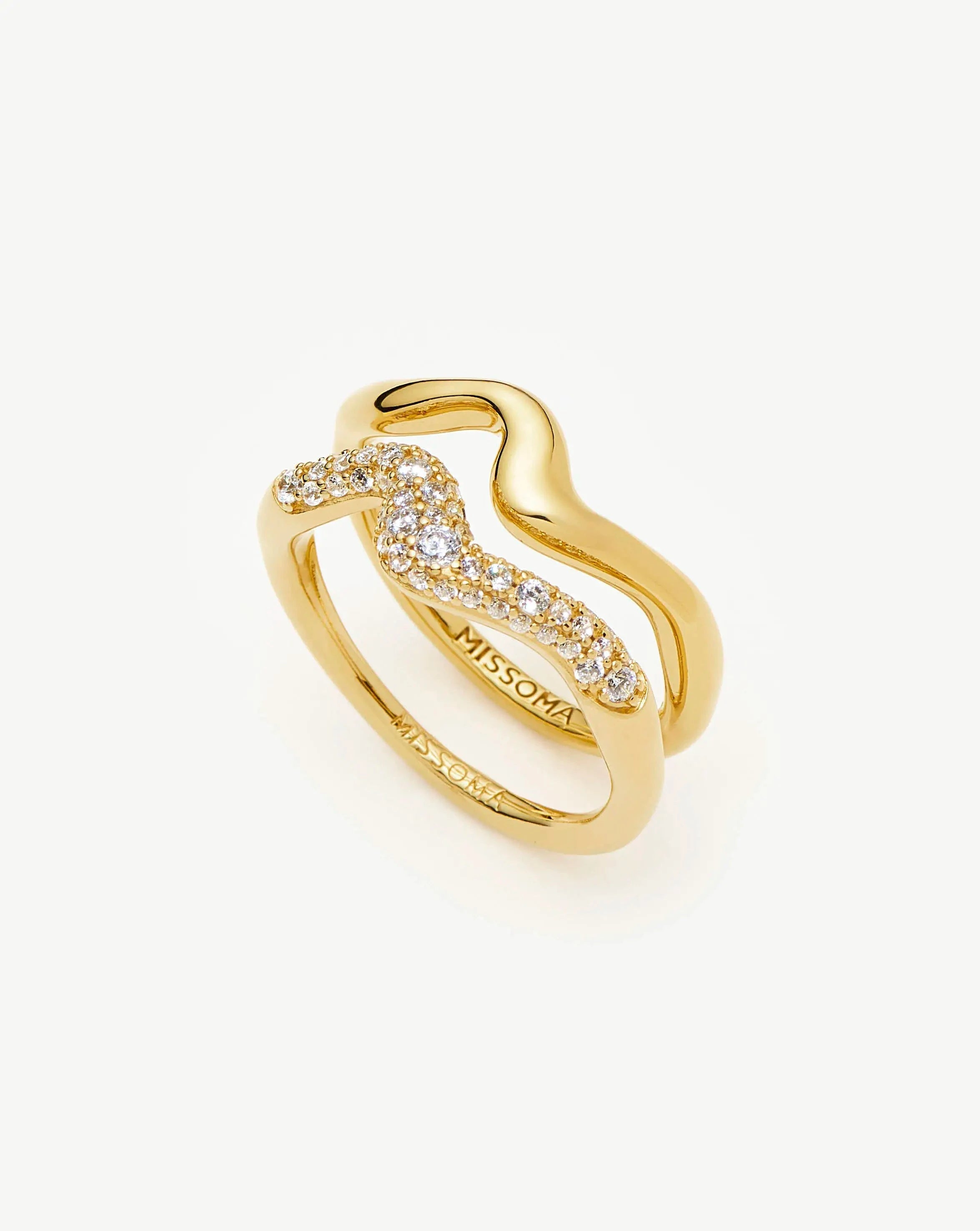 Molten Stacking Ring Set | 18k Gold Vermeil/Cubic Zirconia Rings Missoma 