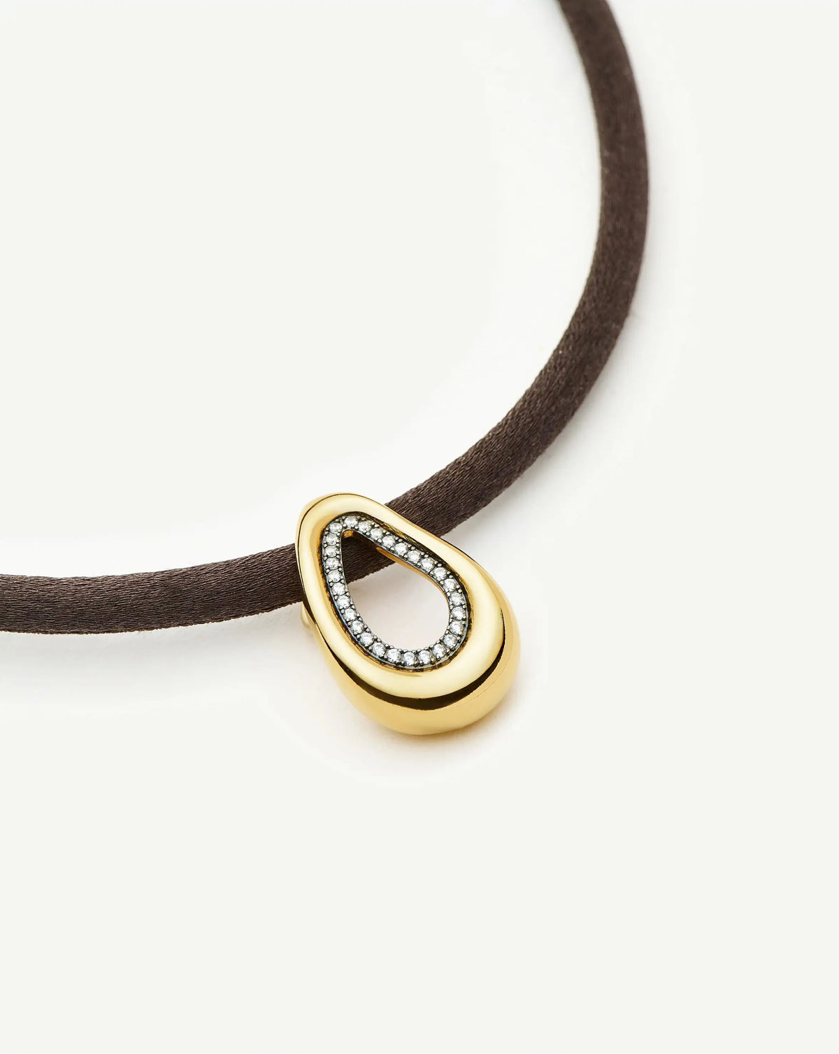 Molten Teardrop Brown Satin Cord Necklace | 18k Gold Plated/Cubic Zirconia Necklaces Missoma 