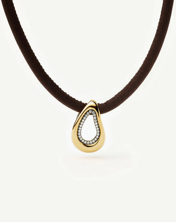 Molten Teardrop Brown Satin Cord Necklace | 18k Gold Plated/Cubic Zirconia Necklaces Missoma 