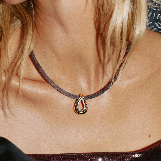 Molten Teardrop Brown Satin Cord Necklace | 18k Gold Plated/Cubic Zirconia Necklaces Missoma 