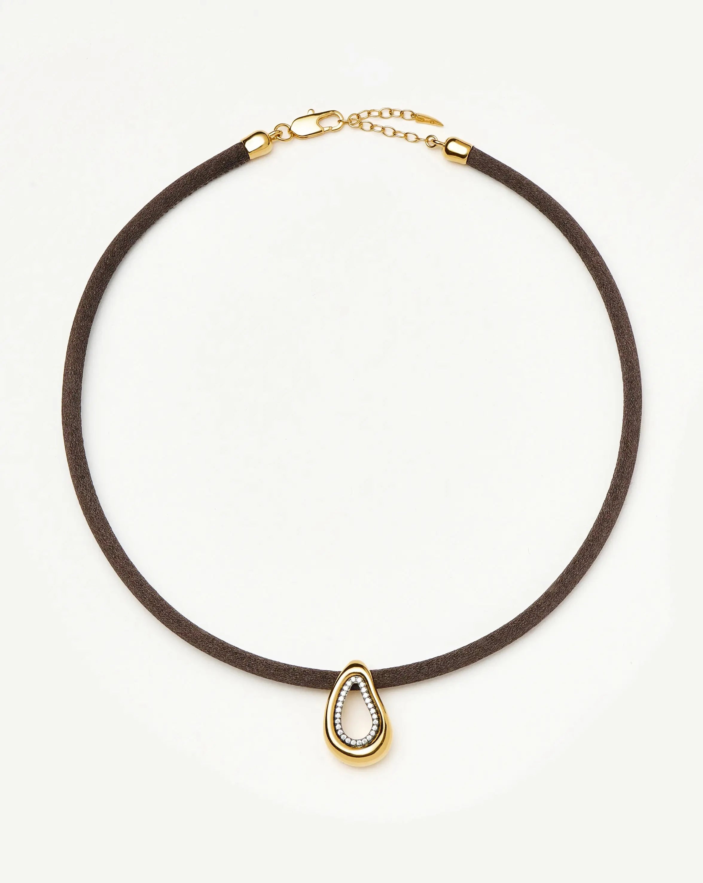 Molten Teardrop Brown Satin Cord Necklace | 18k Gold Plated/Cubic Zirconia Necklaces Missoma 