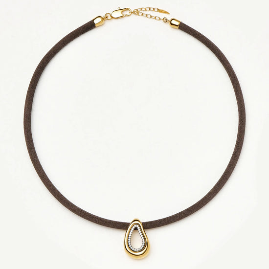 Molten Teardrop Brown Satin Cord Necklace | 18k Gold Plated/Cubic Zirconia Necklaces Missoma 